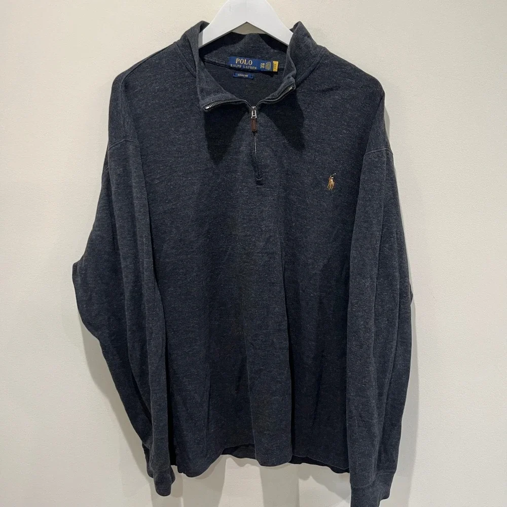 Polo Ralph Lauren Mens Estate Rib 1/4 Zip Pullover Sweater 2XLT Gray‎ Preppy
